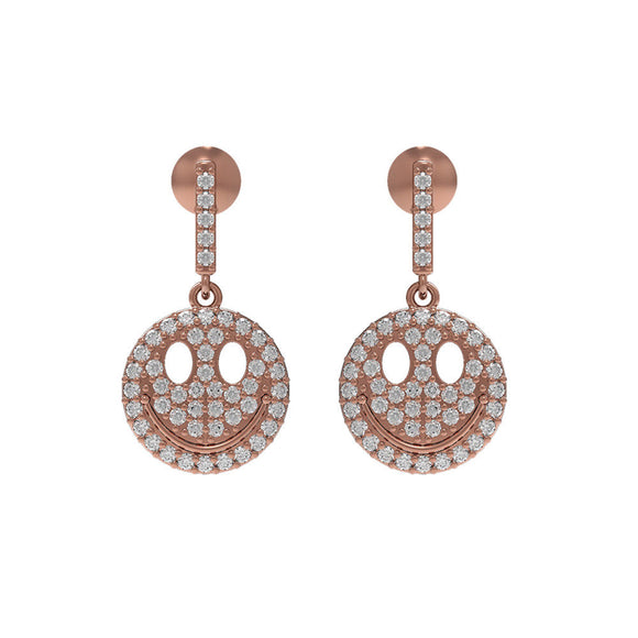 Natural Pave Set White Diamond 14k Rose Gold Smiley Face Emoji Earrings Jewelry