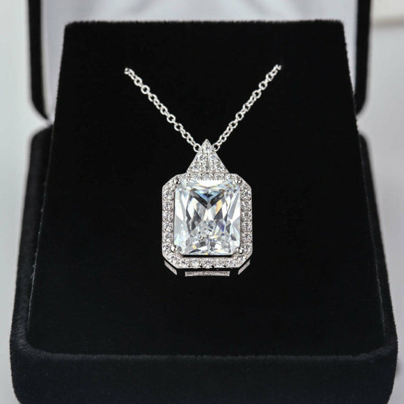 White Radiant Cut Moissanite Impressive 14k White Gold Pendant 3.5 Ct