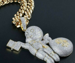 HipHop Style Pendant kute kid Diamond Studded with 24 inchchain Sterling Silver