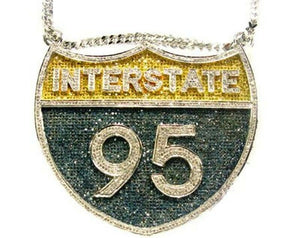 Vintage Pendant Interstate 95 Statement Men Women Gift Solid Sterling Silver