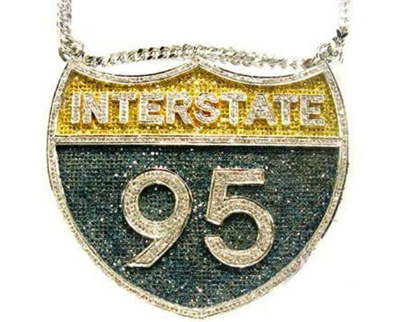 Vintage Pendant Interstate 95 Statement Men Women Gift Solid Sterling Silver