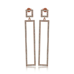 Natural Pave White Sapphire 14k Rose Gold Bar Earrings Women's Jewelry EAMJ-946