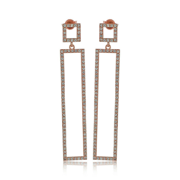 Natural Pave White Sapphire 14k Rose Gold Bar Earrings Women's Jewelry EAMJ-946