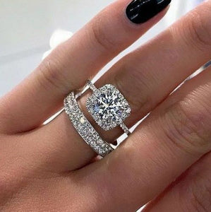 2 Ct Round Cut Moissanite Engagement Ring Wedding Band Set 925 Sterling Silver