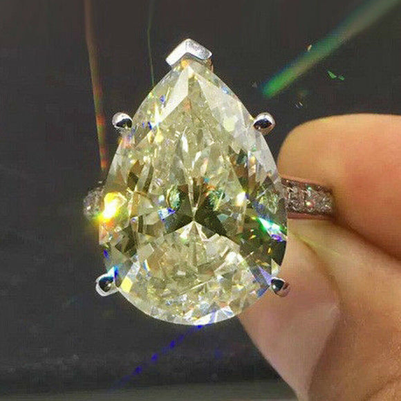 Fancy Yellow 4 Ct Pear Moissanite Engagement Wedding Ring 925 Sterling Silver