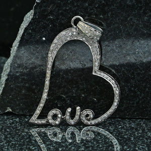 Beautiful Design Pave Diamond Love Heart Pendant Solid Sterling Silver Jewelry