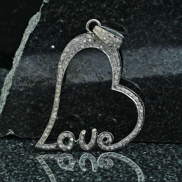 Beautiful Design Pave Diamond Love Heart Pendant Solid Sterling Silver Jewelry