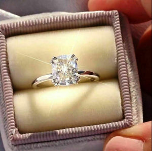 Certified 2.70Ct Cushion White Moissanite Engagement Ring Solid 14K White Gold