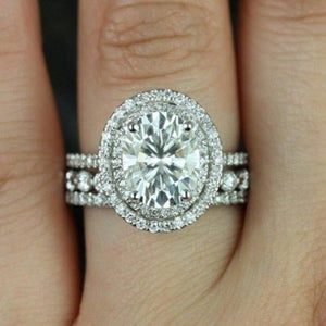 Off White 3.26Ct Oval Moissanite Engagement Ring With 2 Band 925 Sterling Silve