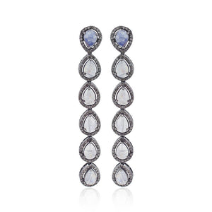 Rainbow Moonstone Pave Diamond 925 Silver Gold Dangle Earrings Jewelry EAMJ-804