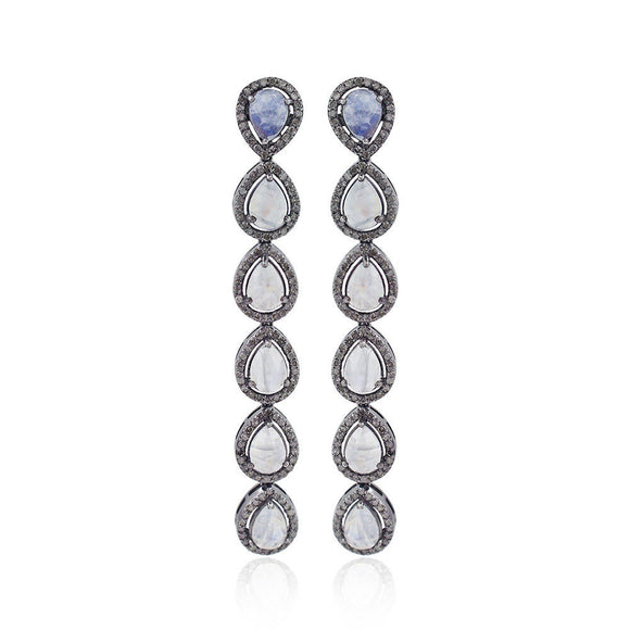 Rainbow Moonstone Pave Diamond 925 Silver Gold Dangle Earrings Jewelry EAMJ-804