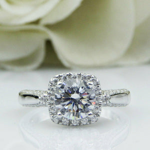 2.3 ct Moissanite Ring Round Cut Near White Engagement Ring in 14k White Gold Fn