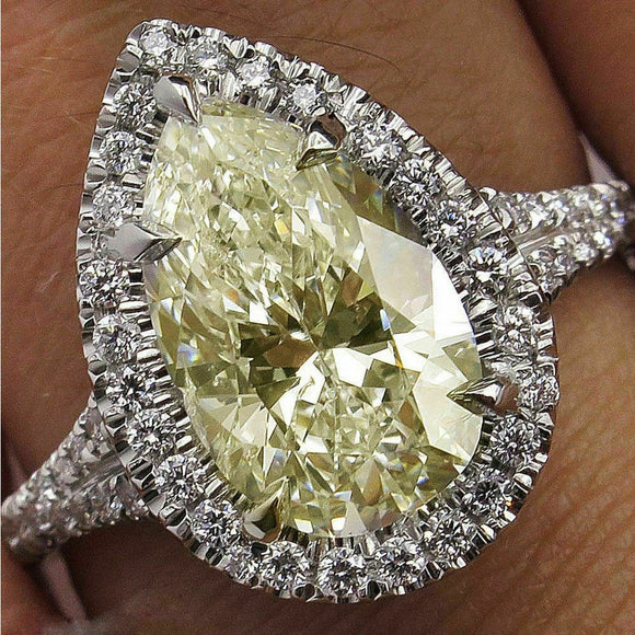 3.50 Ct Pear Cut Light Yellow Moissanite Wedding Engagement Ring 10K White Gold