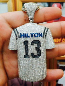 HipHop Style Pendant Hilton 13 Sports T-Shirt Design Solid Sterling Silver