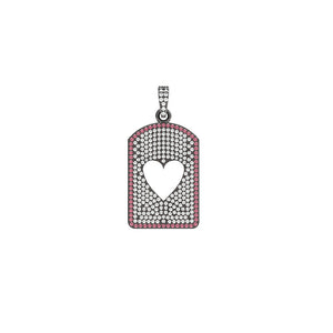 925 Sterling Silver Pave White Diamond Pink Ruby Gemstone Heart Pendant Jewelry