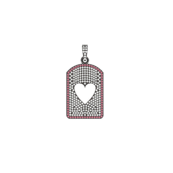 925 Sterling Silver Pave White Diamond Pink Ruby Gemstone Heart Pendant Jewelry