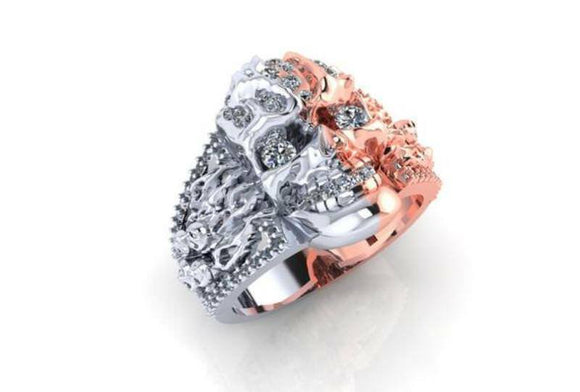 Vintage Unique Antique Skull 2-Tone Engagement Wedding Ring 925 Sterling SilverListed for charity