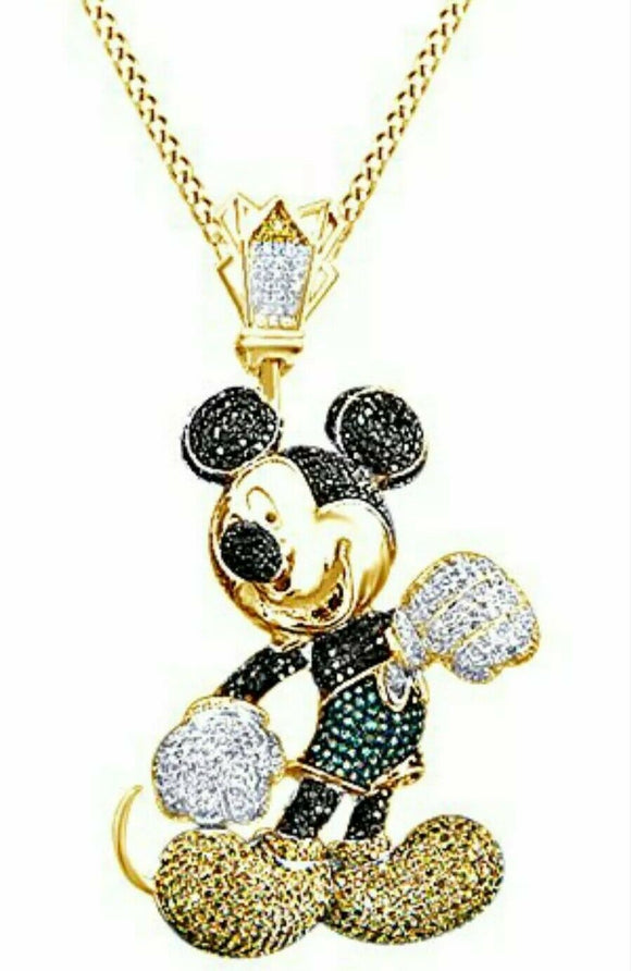 HipHop Style Pendant micky multi color Diamond Studded Unique Design 925 silver Listed for charity