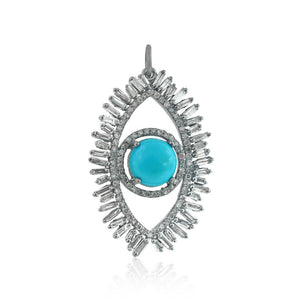 Blue Turquoise Baguette Diamond 925 Silver Evil Eye Pendant Jewelry PEMJ-993