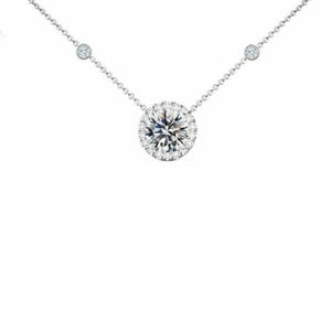 2 ct Round Moissanite Diamond & Halo Bezel Necklace Pendant 14k White Gold Over