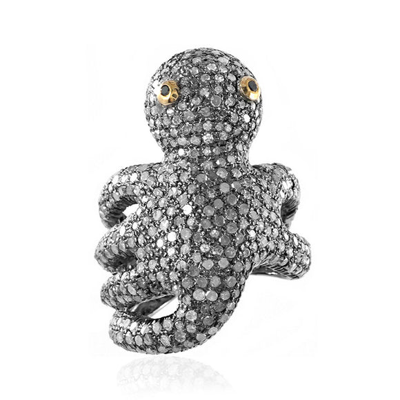 4.87cts Natural Pave Diamond 925 Solid Silver Octopus Ring Jewelry Size 7 RI-52