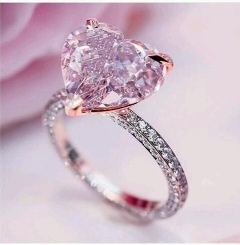 Pink Heart Cut 3.50 Ct Diamond Engagement Ring Bridal Wedding Sterling Silver