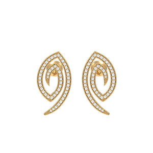 Fine 14kt Yellow Gold Stud Earrings Sparkling Pave White Diamond Womens Jewelry