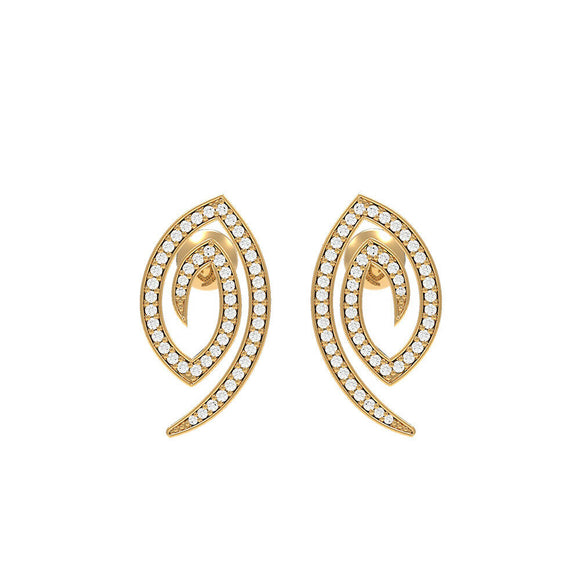 Fine 14kt Yellow Gold Stud Earrings Sparkling Pave White Diamond Womens Jewelry