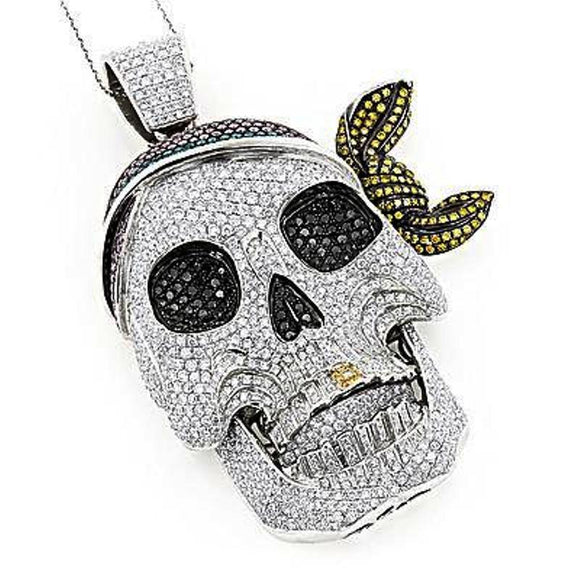 Pirates Skull Pendant Gothic Style Diamond Studded Solid 925 Sterling Silver