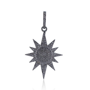 925 Sterling Silver Natural Pave Diamond Sun Flower Pendant Jewelry PEMJOS-500