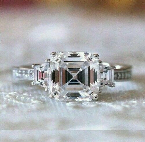 Solid 14K White Gold 2.22Ct Asscher Cut Moissanite Beautiful Engagement Ring