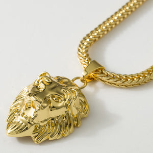 Golden Lion Head Pendant Vintage Style Men Statement Solid Sterling Silver