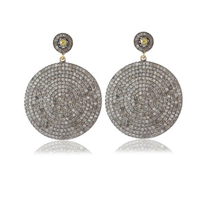 14k Gold Natural Pave Set Diamond Round Dangle Earrings Sterling Silver Jewelry