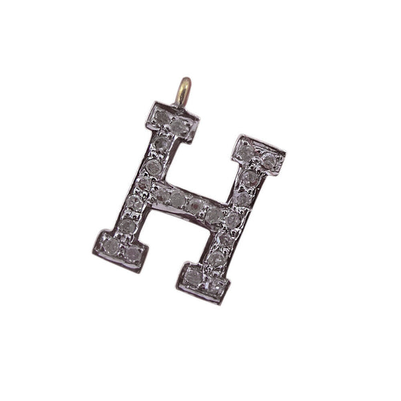 Natural Pave Set Diamond 925 Silver Alphabet Letter H Initial Pendant Jewelry