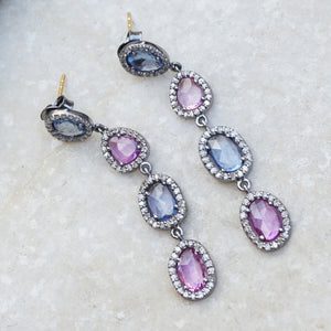 Natural Sapphire Pave Diamond 925 Solid Silver Gold Earrings Jewelry EAMJ-1079