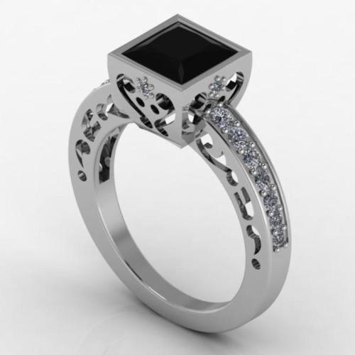 Classic Design 1.5Ct Black Princess Cut Wedding Engagement Ring Sterling Silver