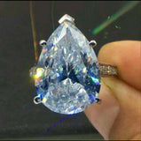 Big Pear Cut light Blue Solitaire Diamond Engagement Ring Gift Wedding Ring 925