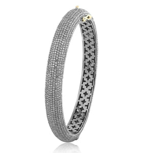 925 Silver 14k Gold Pave Set Diamond Handmade Bangle Bracelet Jewelry BAMJ-160