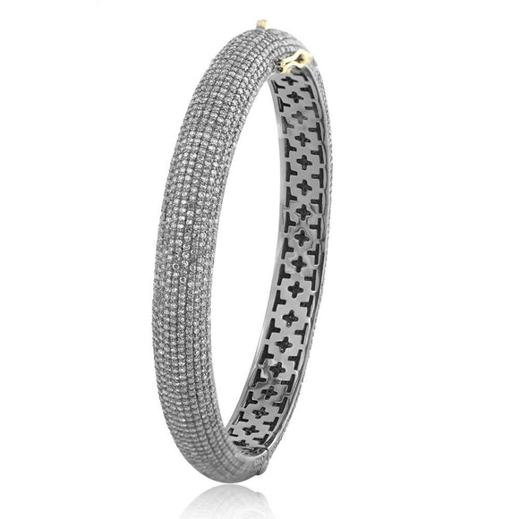 925 Silver 14k Gold Pave Set Diamond Handmade Bangle Bracelet Jewelry BAMJ-160