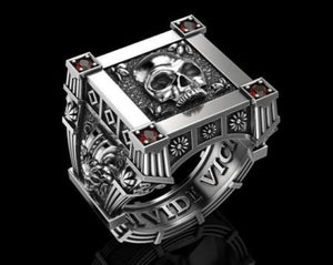 Skull Ring cool Biker Style Mens Ring 10k white gold Free Shipping certified