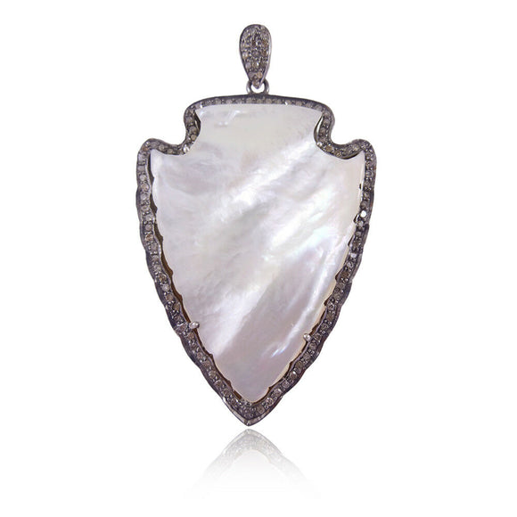 0.730cts Charming Mother Of Pearl Pave Diamond 925 Silver Arrow Pendant Jewelry