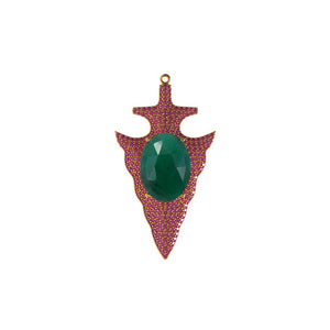 14k Yellow Gold Natural Green Emerald Ruby Gemstone Arrowhead Pendant Jewelry