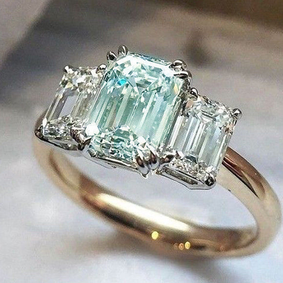 Wedding Engagement Emerald Blue Moissanite Ring 3.48 Ct solid 14K Rose Gold