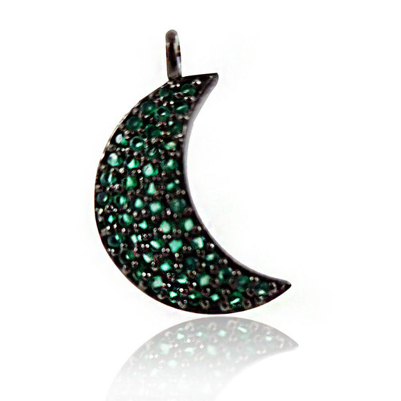 Natural Pave Emerald Crescent Moon Charms 925 Silver 18