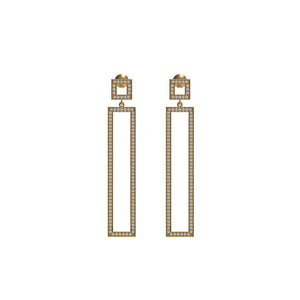 Natural Pave Diamond Rectangle Shape Dangle Earrings 14k Yellow Gold Jewelry NEW