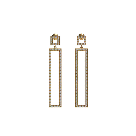 Natural Pave Diamond Rectangle Shape Dangle Earrings 14k Yellow Gold Jewelry NEW