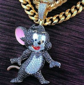 Cartoon character Jerry Pendant HipHop Style Diamond Studded Sterling Silver925