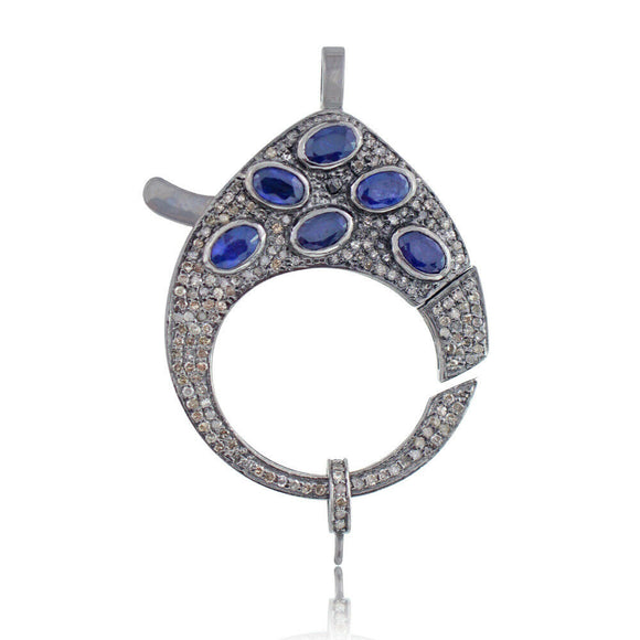 925 Solid Silver Blue Sapphire Diamond Lobster Clasp Finding Jewelry FIMJ-332