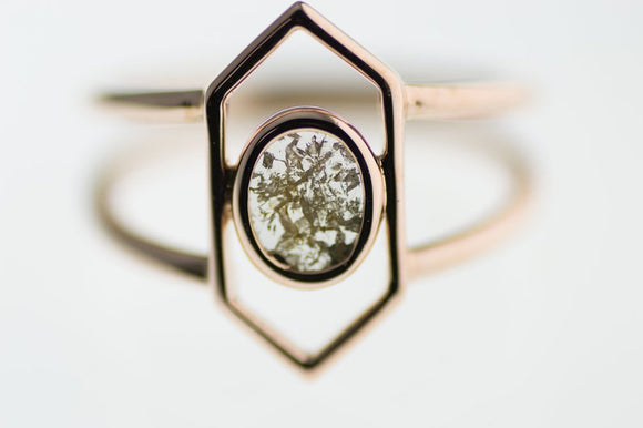 14k Rose Gold Filled, 0.28ct Hexagon Gray Slice Diamond Ring, Sterling Silver, Natural Diamond, Diamond slice, Hexagon Ring, ring, Hexagon